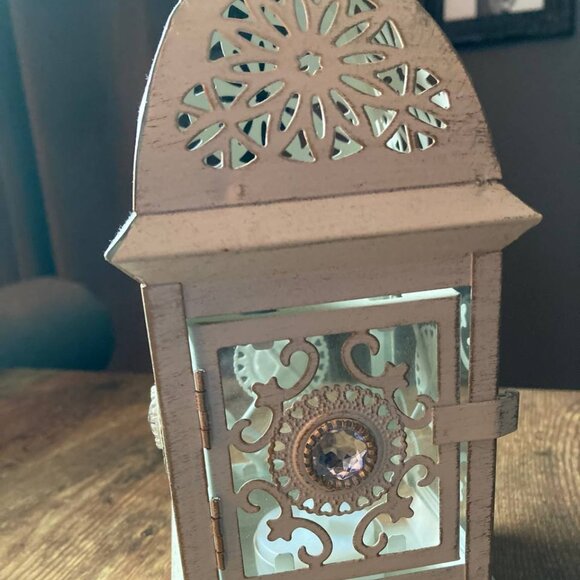 Pier 1 White Jeweled Mini Lantern, 8.5” H x 3.5” W - Picture 8 of 9
